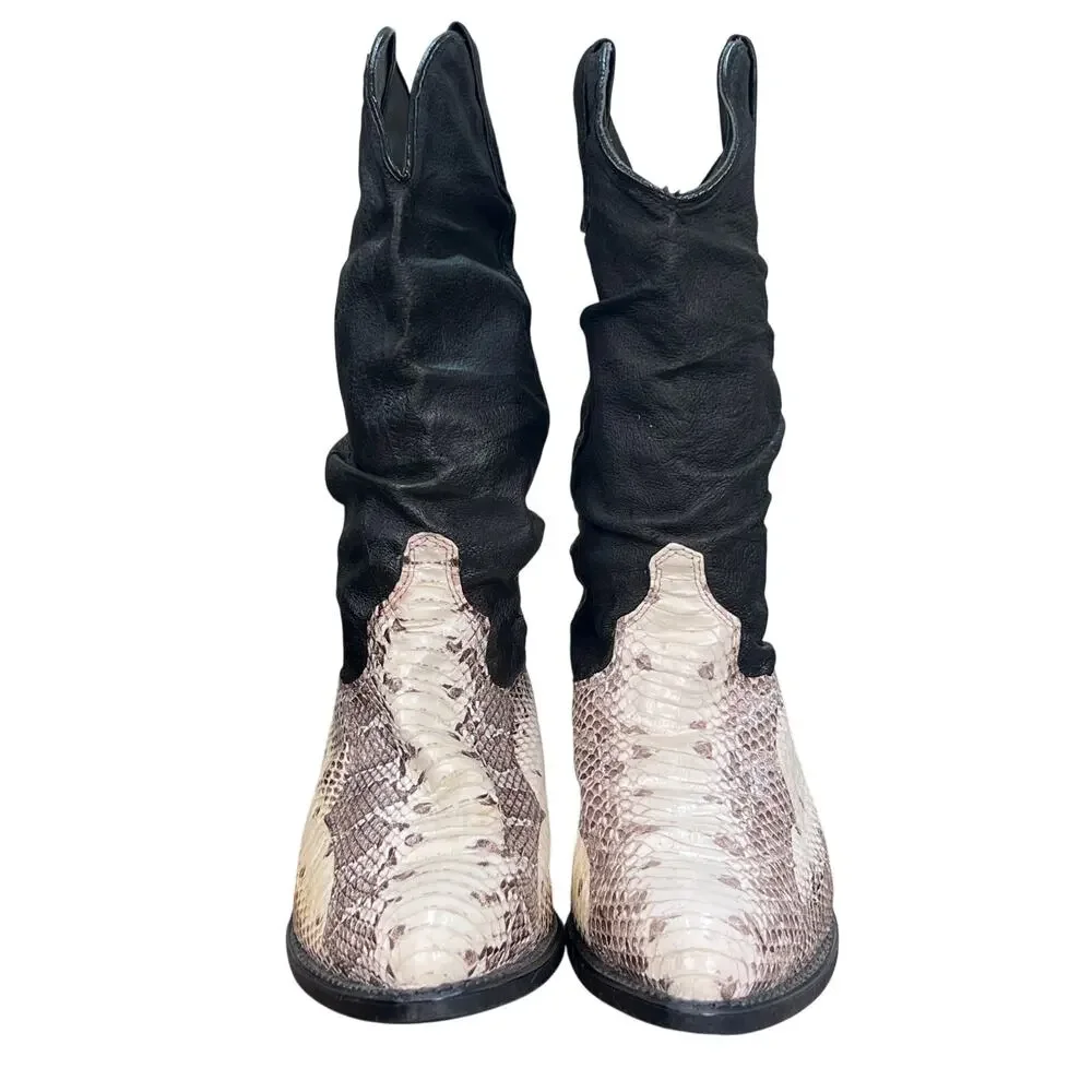 Vintage Abilene Python Snakeskin Slouch Cowboy Boots Men's 10 D